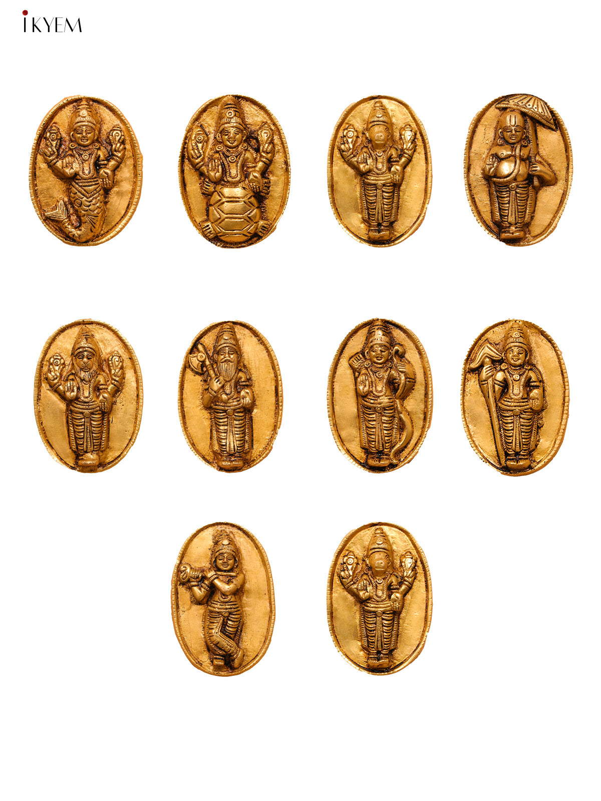 Brass Dasavatharam Wall Hanging (Set of 10)-3.7 inch - KK26187