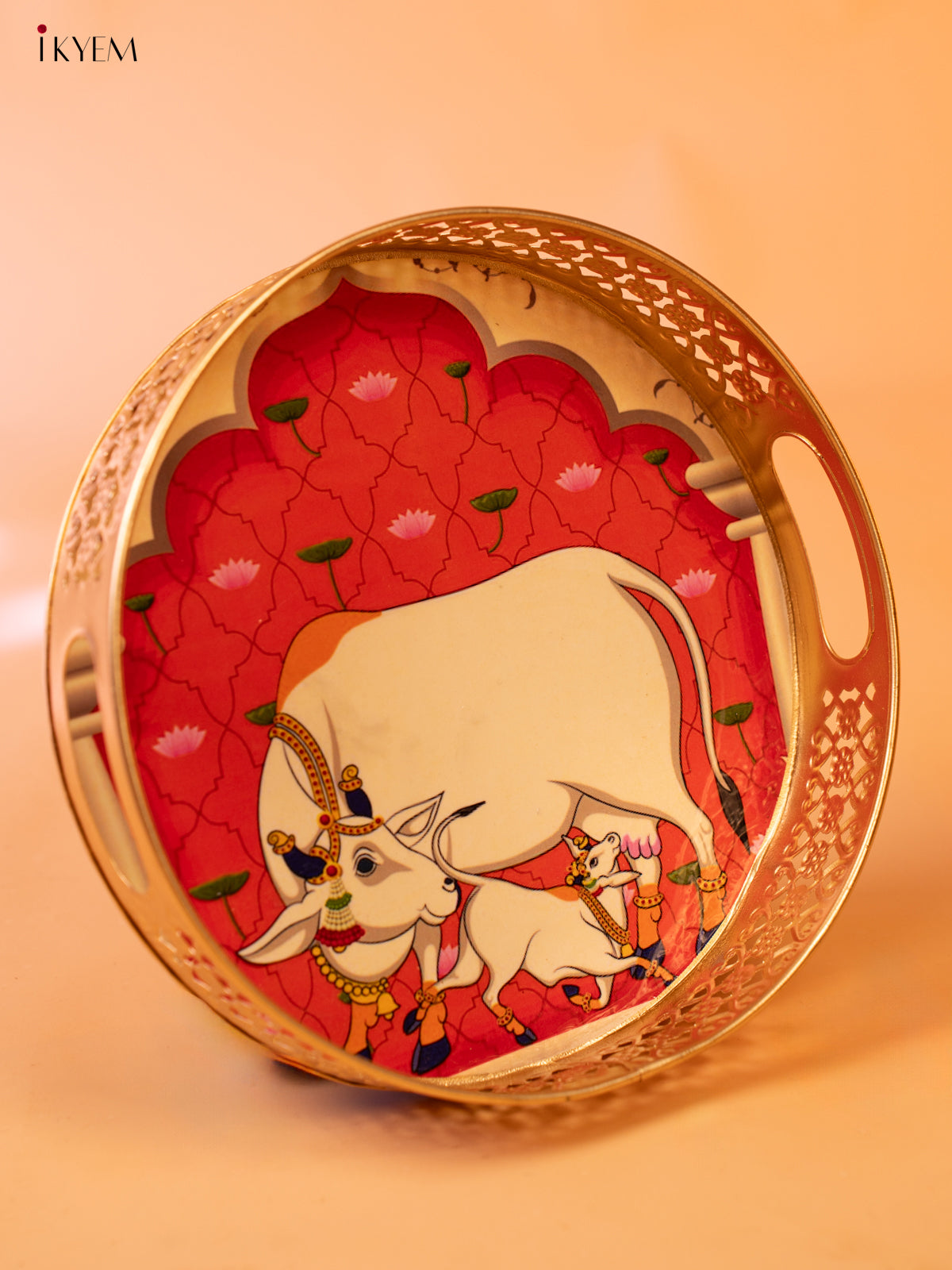 Digital Printed Pichwai Tray - Red - KK26234