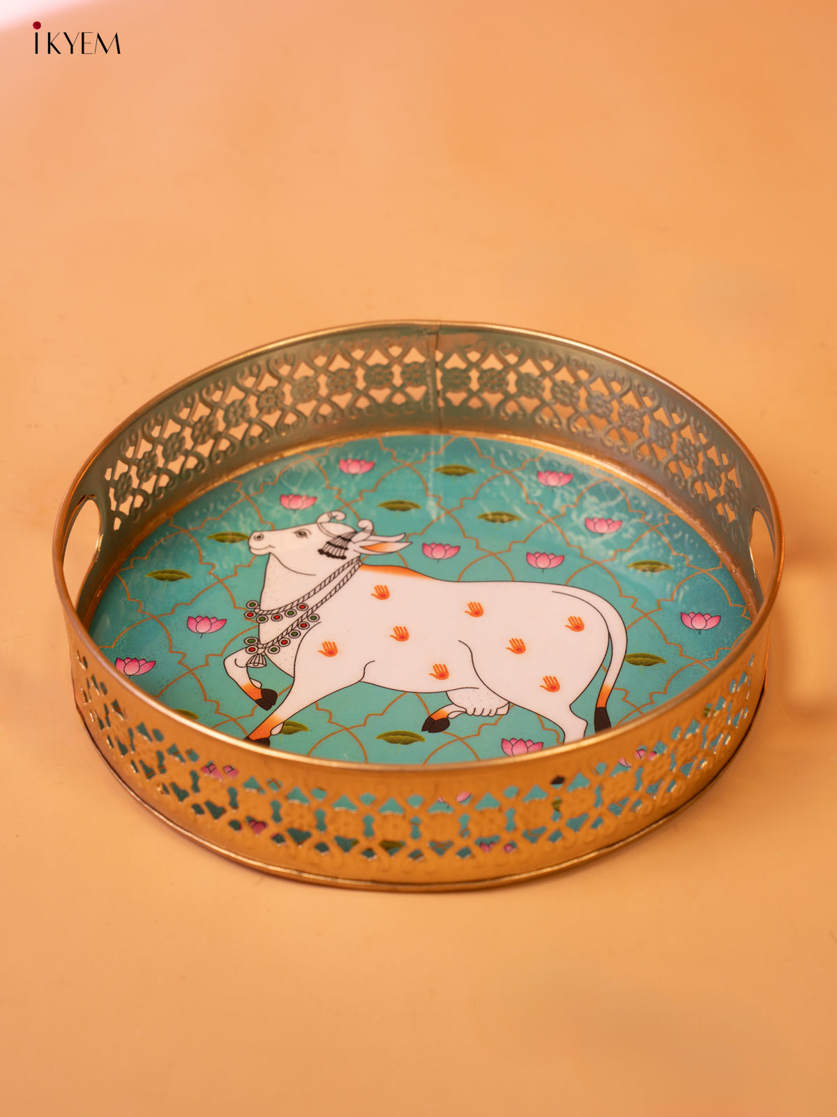 Digital Printed Pichwai Tray - Teal Green - KK26236