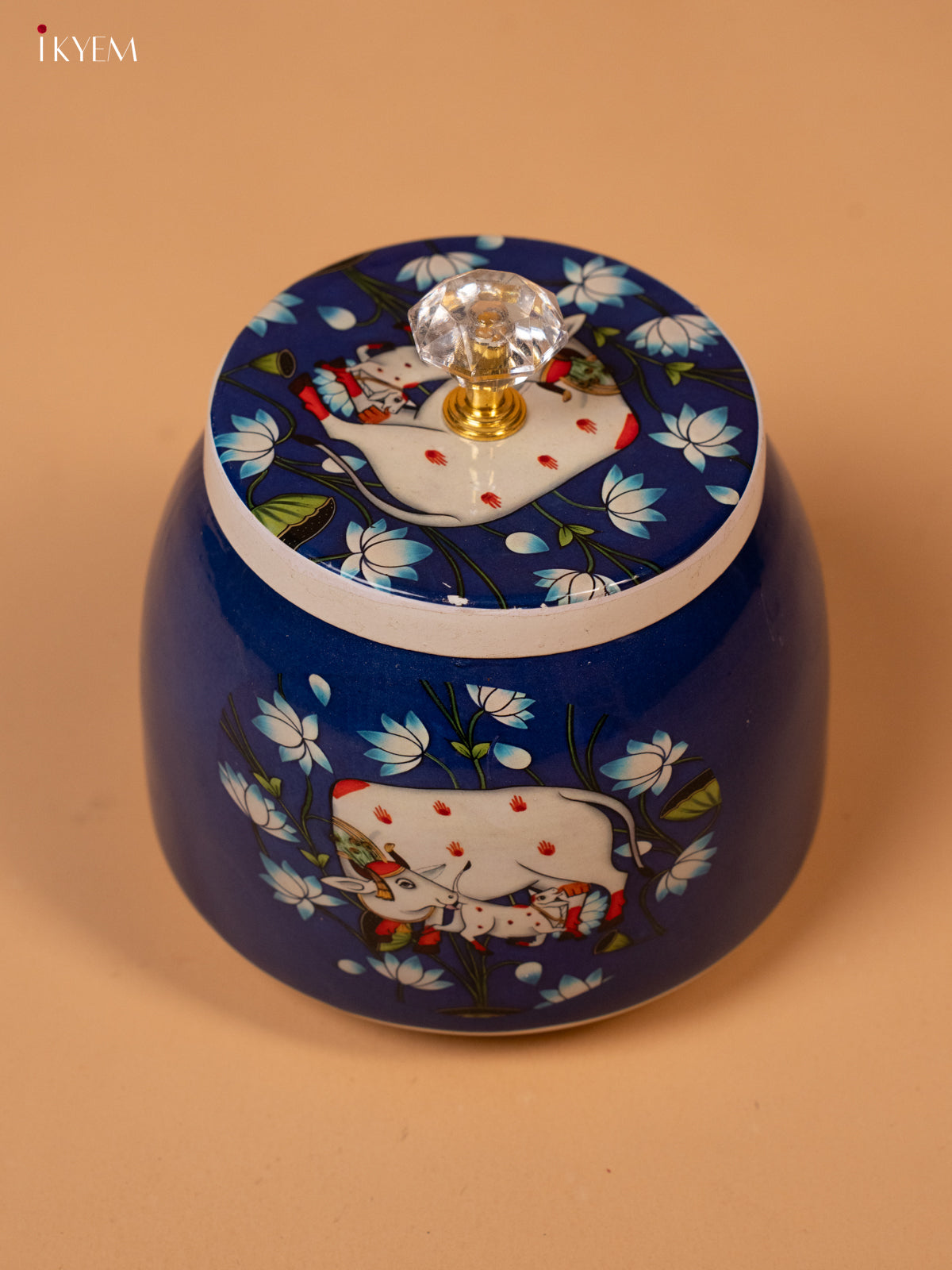 Metal Pichwai Printed Nut Box - Blue - KK26239