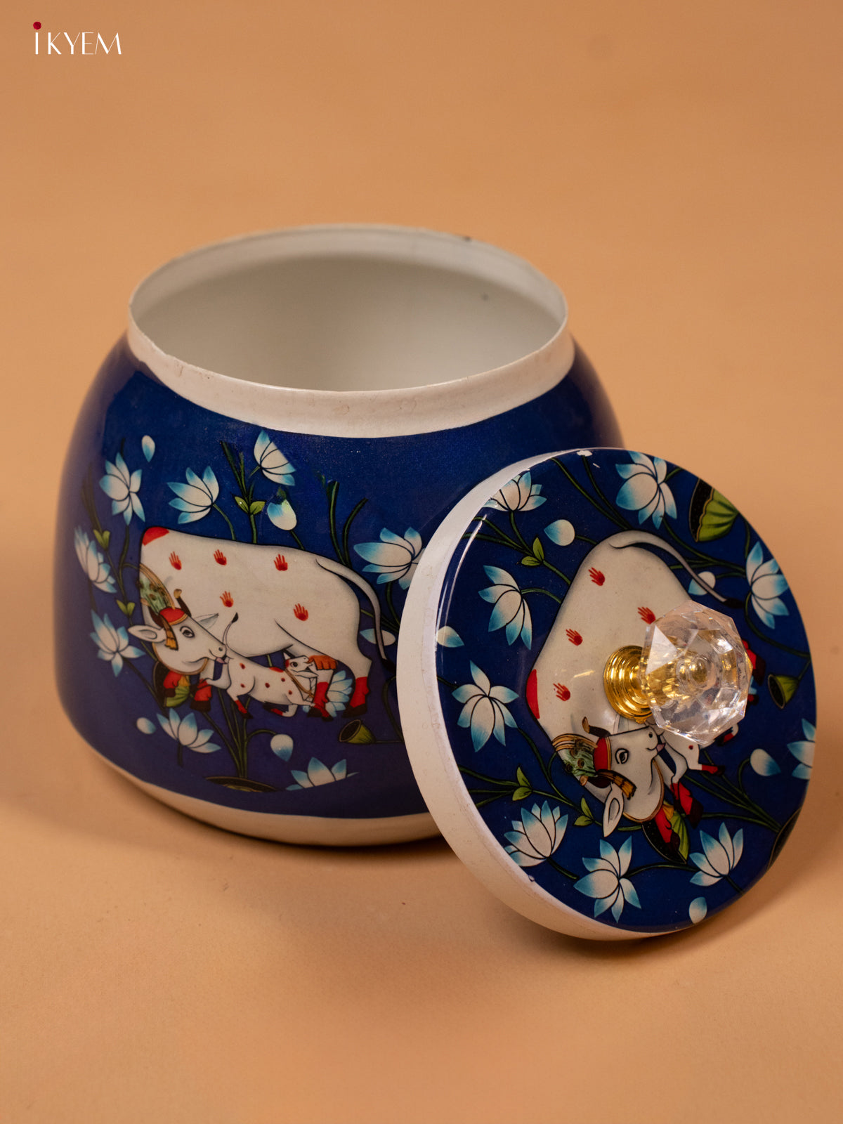 Metal Pichwai Printed Nut Box - Blue - KK26239