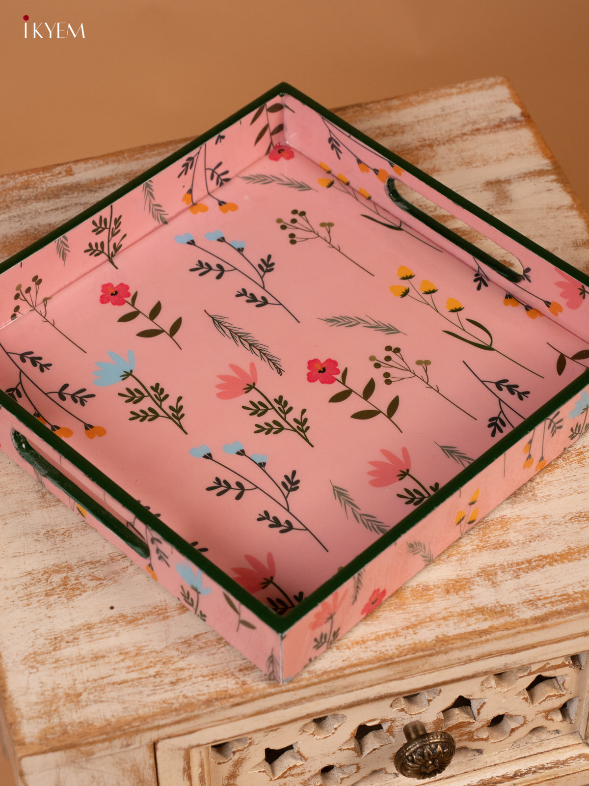 Digital Printed Square Tray (10x10) - Floral Pink - KL03120