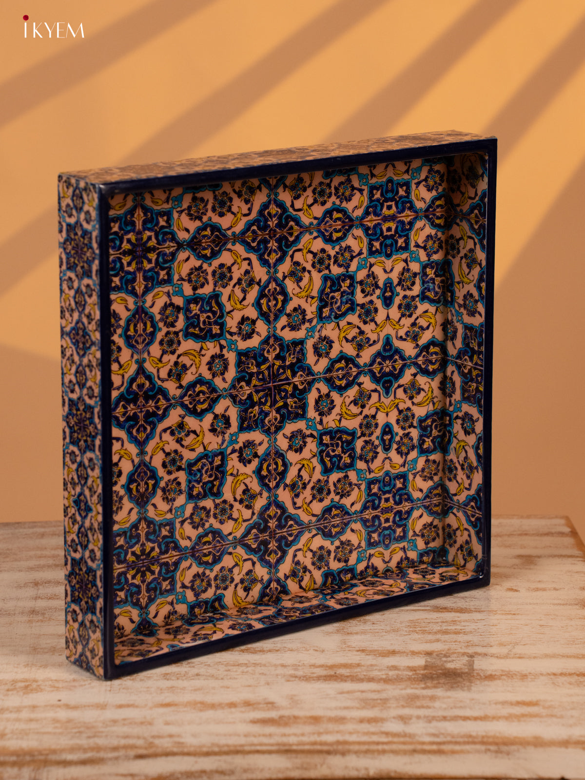 Digital Printed Square Tray (10x10) - Blue & Beige - KL03123