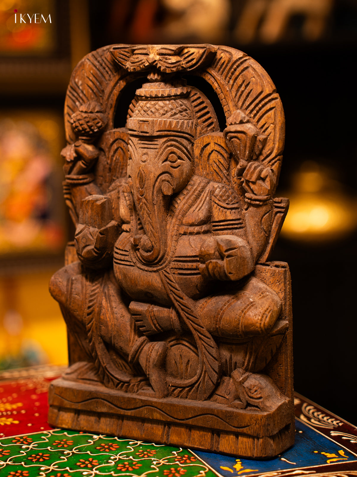 Wooden Hand Carved Ganesh Panel - KL05112