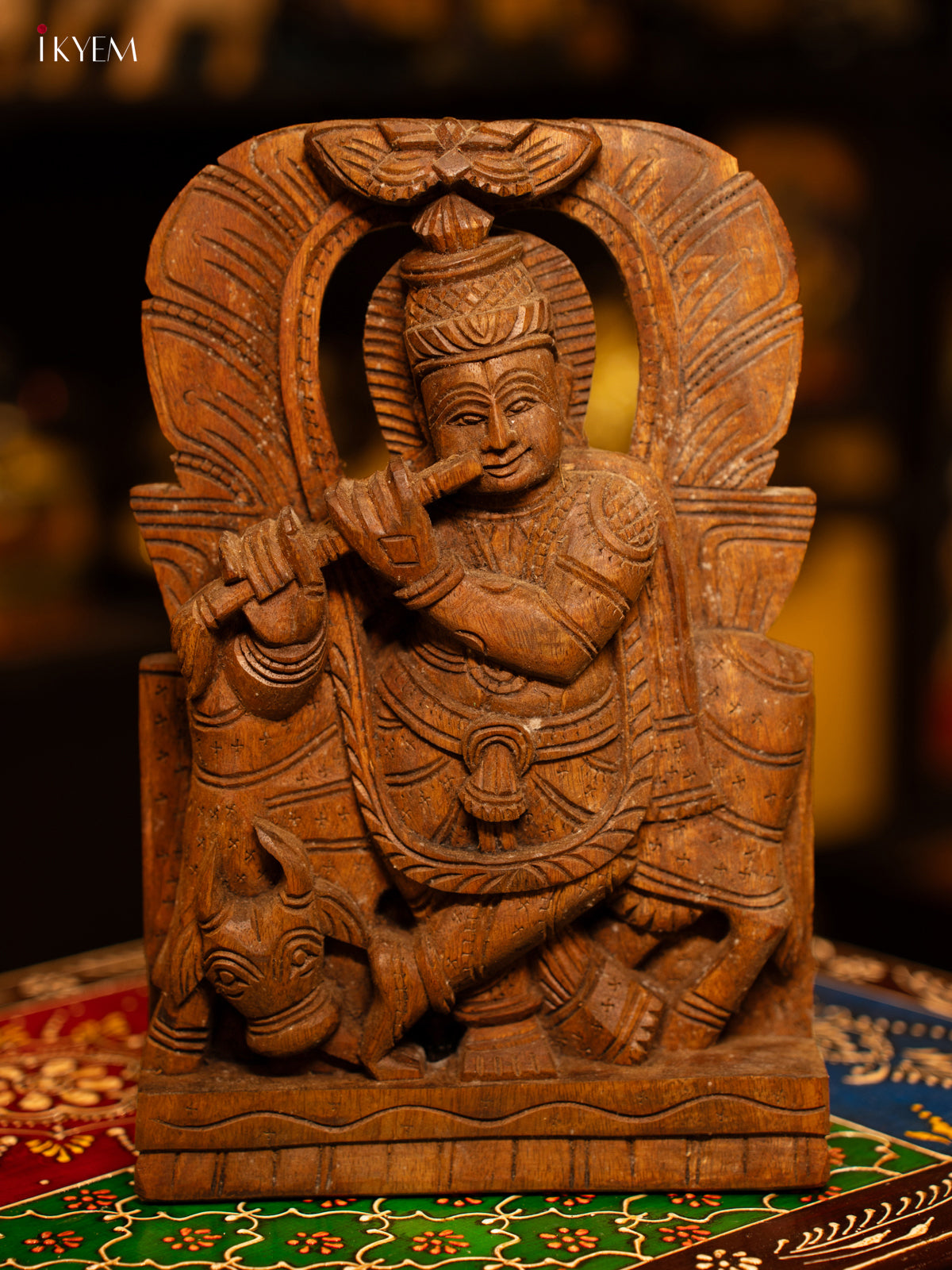 Wooden Hand Carved Krishna Panel - KL05113