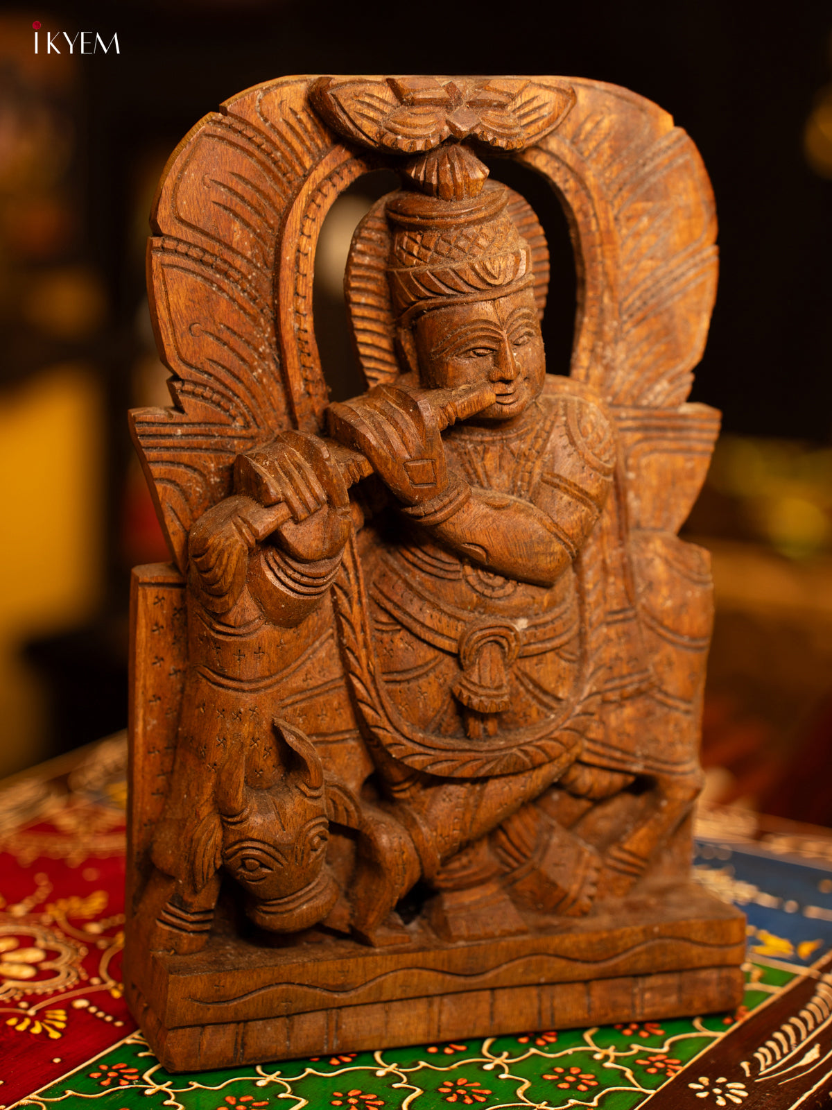 Wooden Hand Carved Krishna Panel - KL05113