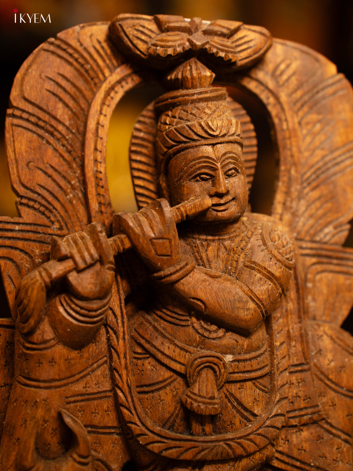 Wooden Hand Carved Krishna Panel - KL05113