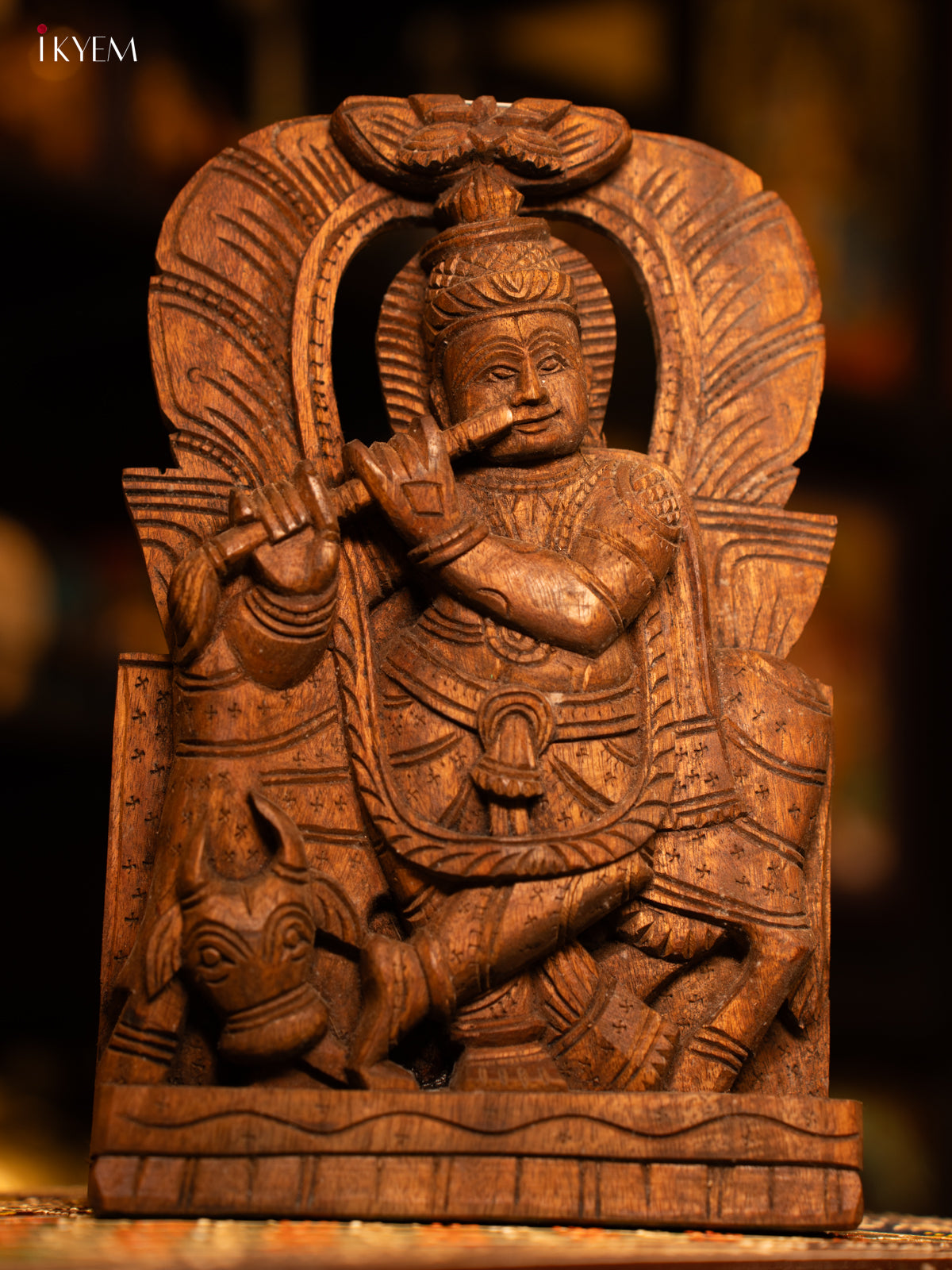 Wooden Hand Carved Krishna Panel - KL05113