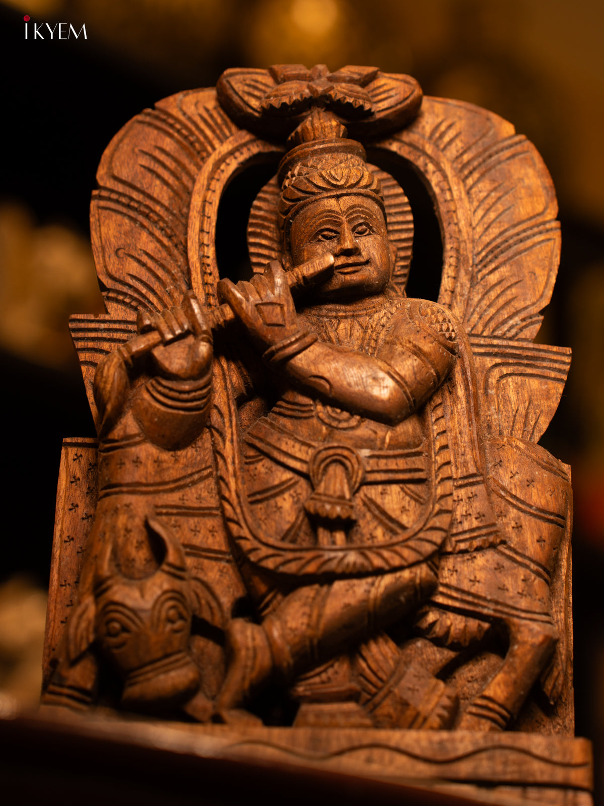 Wooden Hand Carved Krishna Panel - KL05113