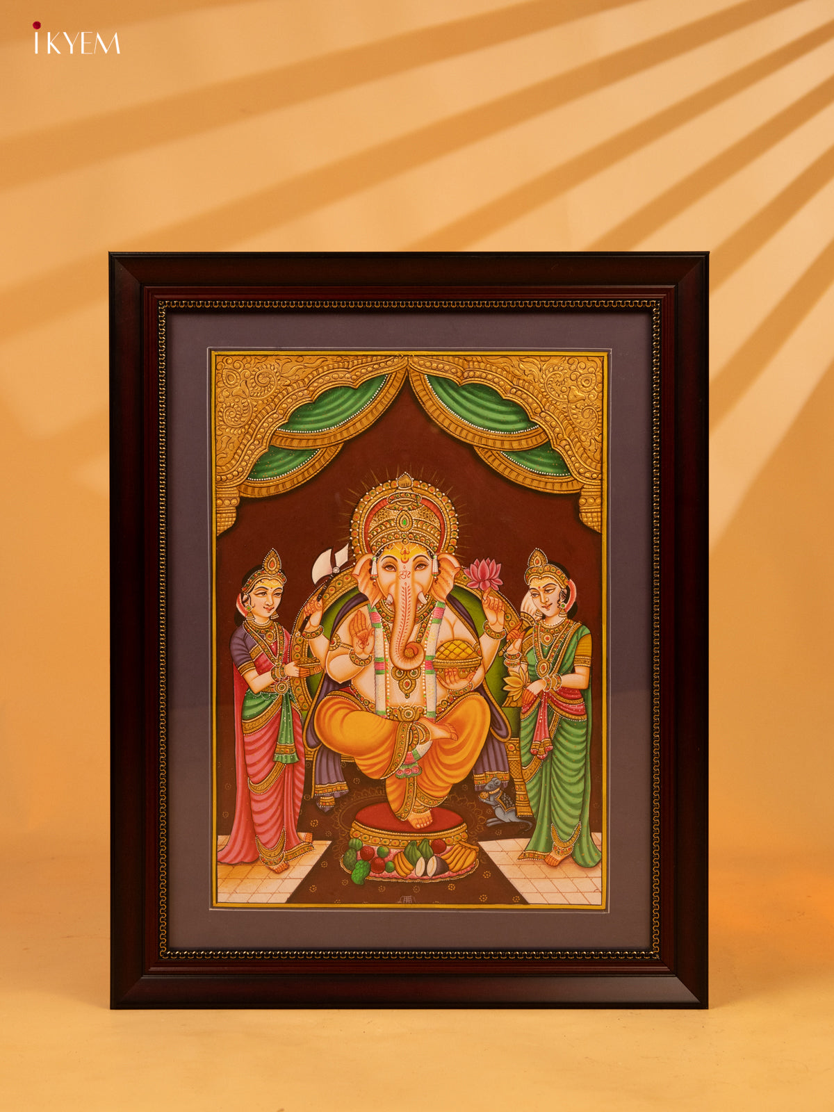 Ganesha with Riddhi and Siddhi Hand Painting (20x16) - KL07113