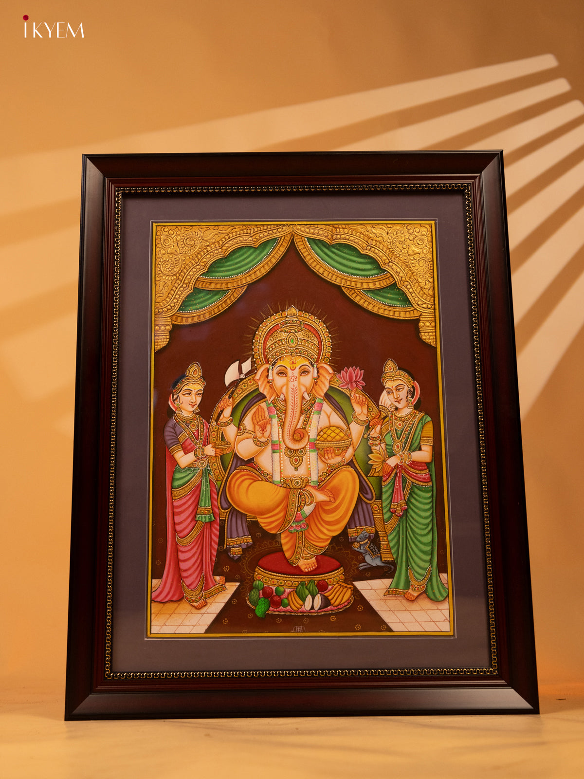 Ganesha with Riddhi and Siddhi Hand Painting (20x16) - KL07113