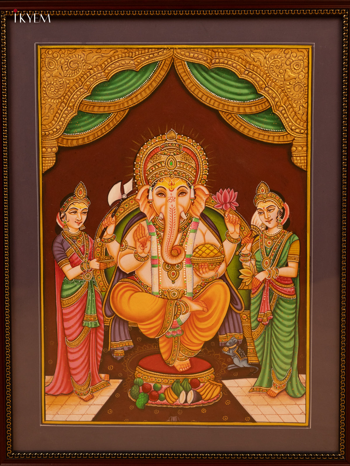 Ganesha with Riddhi and Siddhi Hand Painting (20x16) - KL07113