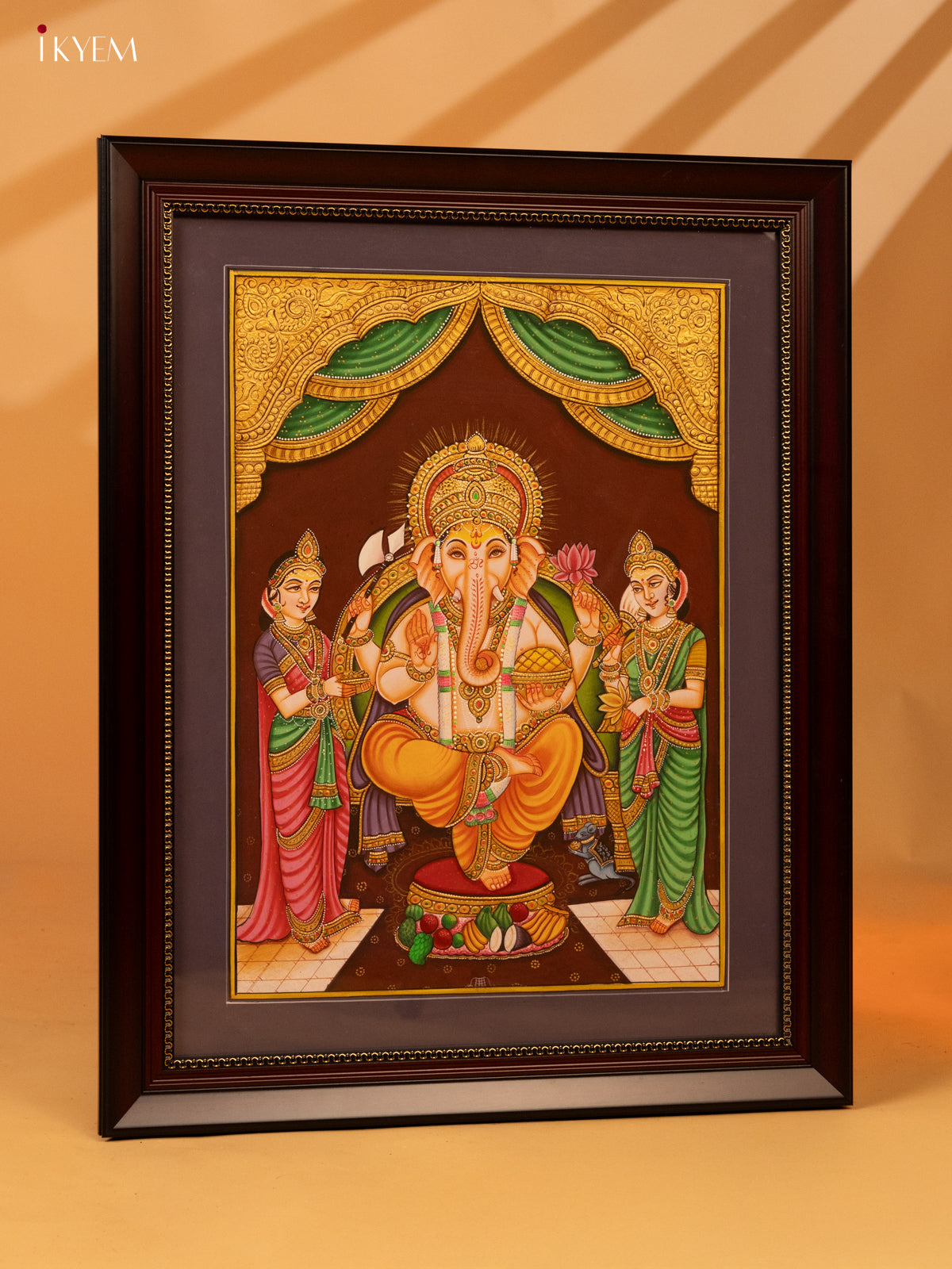 Ganesha with Riddhi and Siddhi Hand Painting (20x16) - KL07113