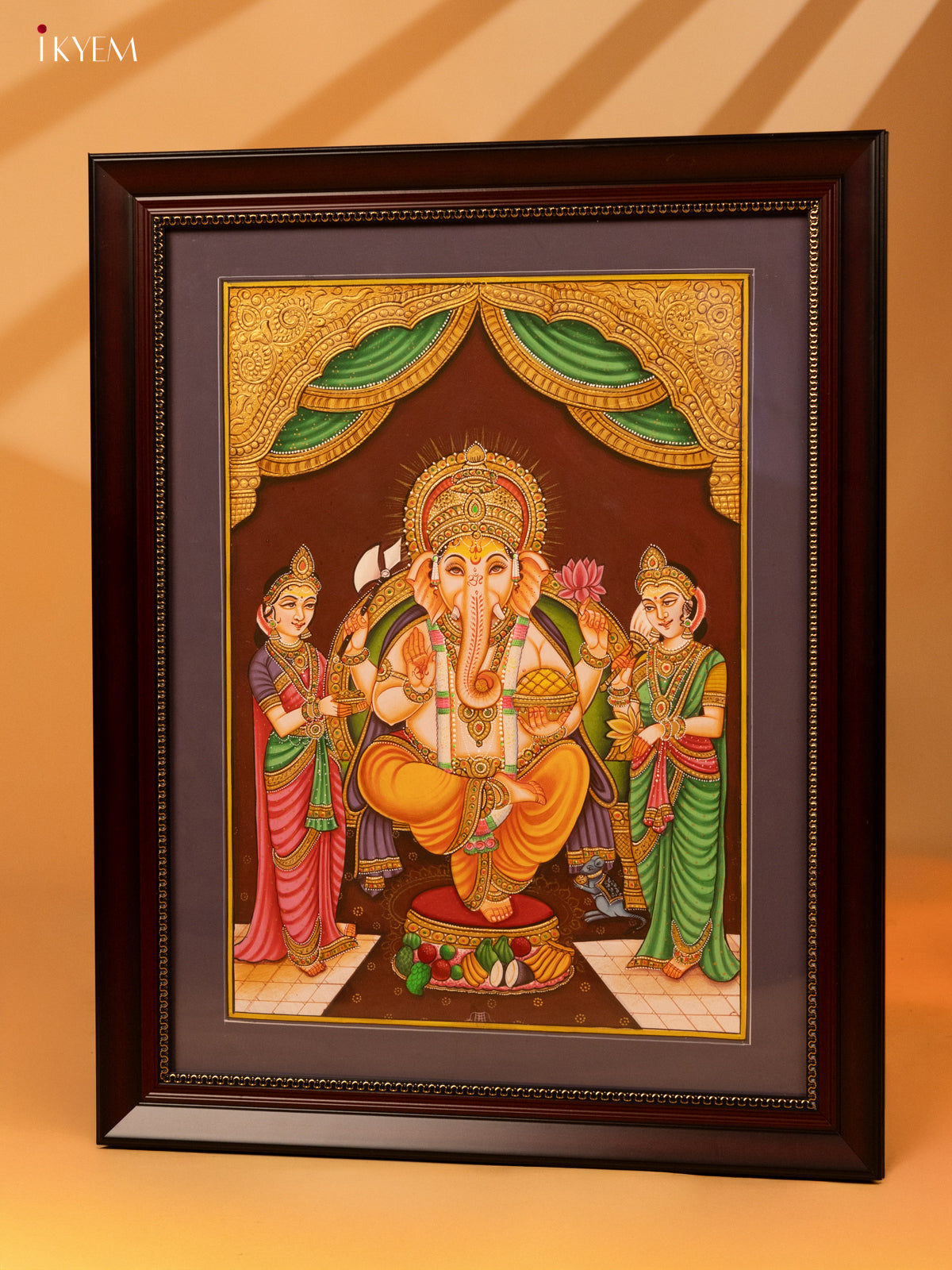 Ganesha with Riddhi and Siddhi Hand Painting (20x16) - KL07113