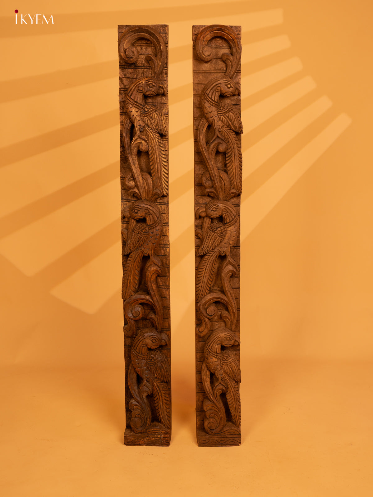 Hand Carved Wooden Yazhi Bracket - Peacock (4x2x36) - KL10111