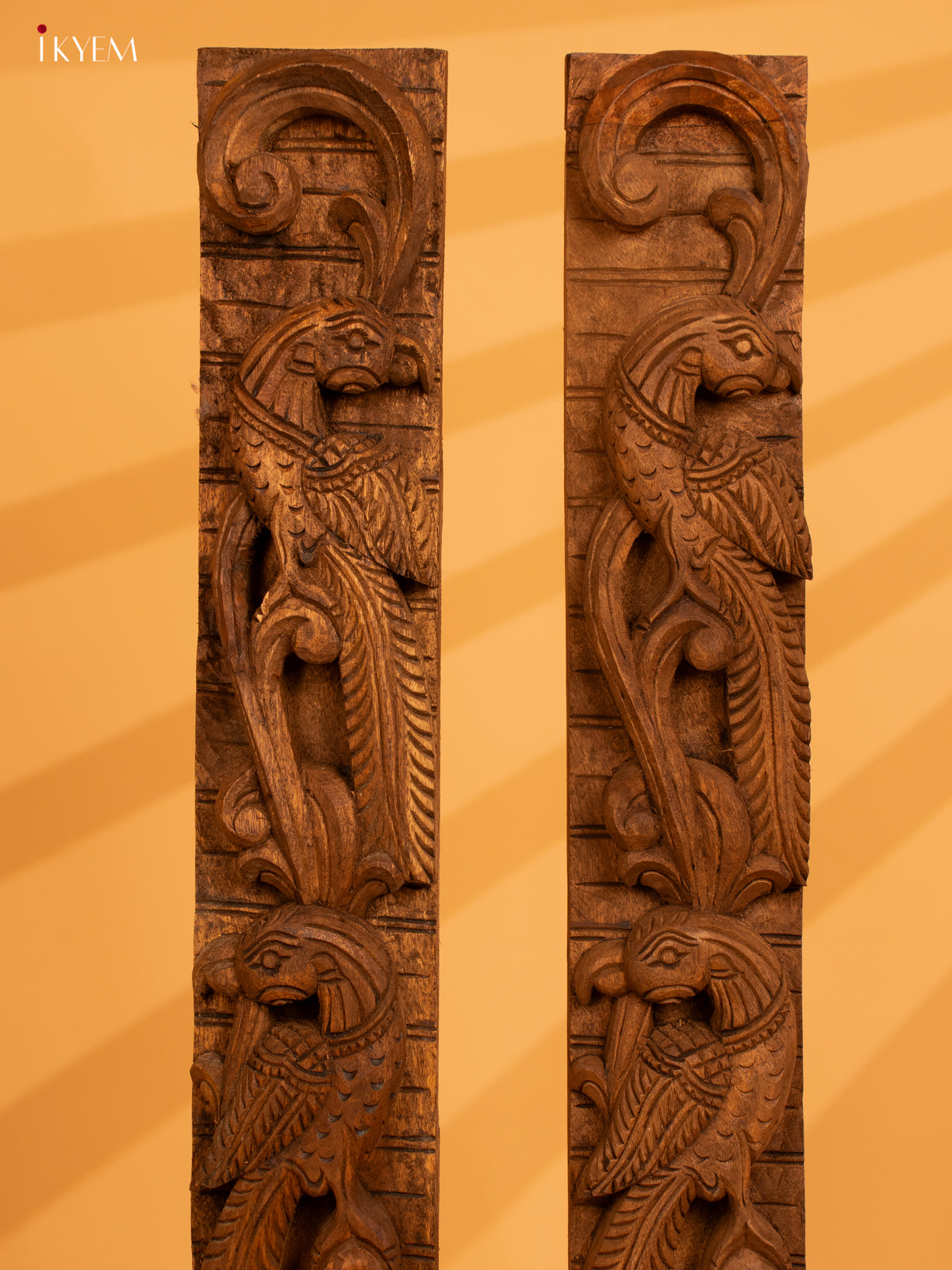 Hand Carved Wooden Yazhi Bracket - Peacock (4x2x36) - KL10111