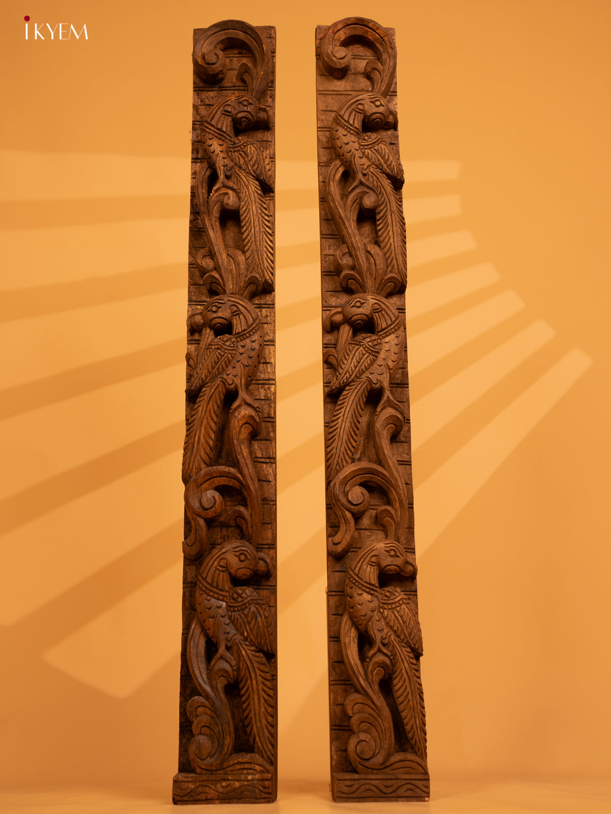 Hand Carved Wooden Yazhi Bracket - Peacock (4x2x36) - KL10111