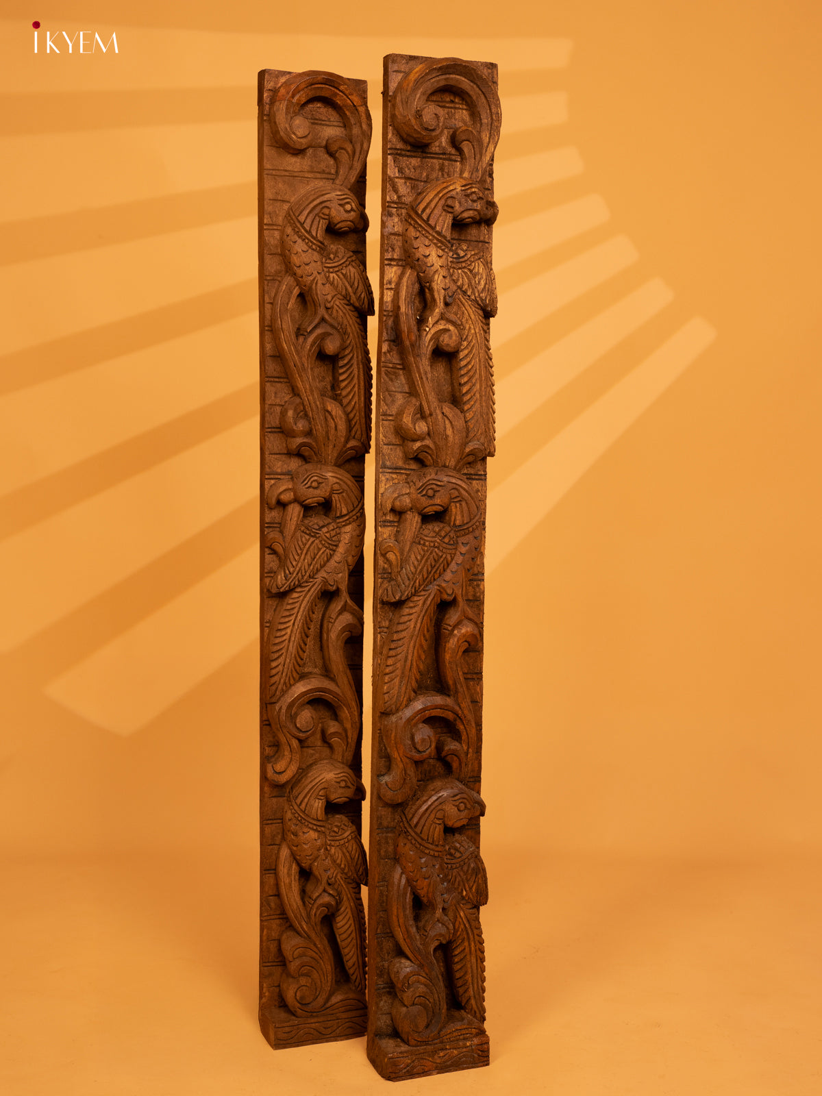 Hand Carved Wooden Yazhi Bracket - Peacock (4x2x36) - KL10111