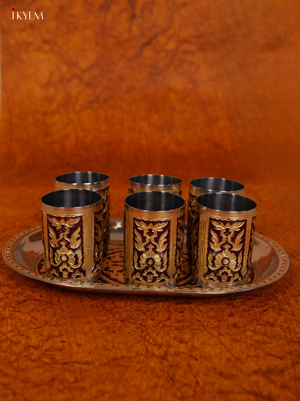 Meenakari Tray with 6 Glass Set -KL31114